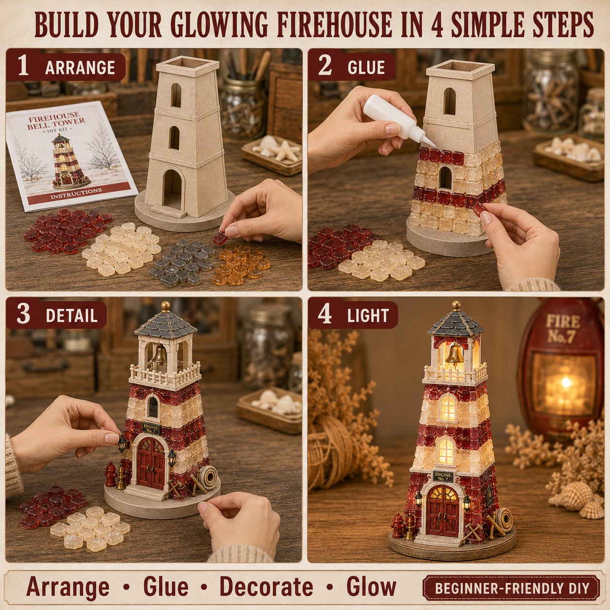 ⏳ Last Day 42% OFF – 🚒 Beginner-Friendly Vintage Firehouse Mosaic Light DIY Kit Collection | Complete Kit with Mosaic Pieces, LED Lights & Step-by-Step Guide Included 💕