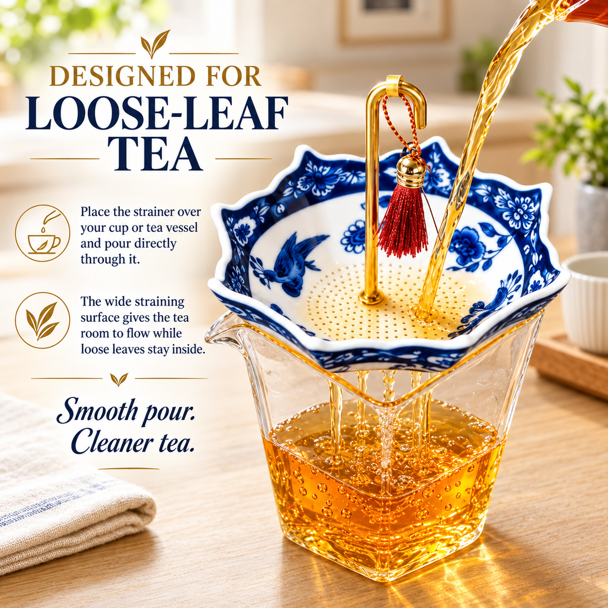 Elegant Blue & White Umbrella Tea Strainer Set☂️