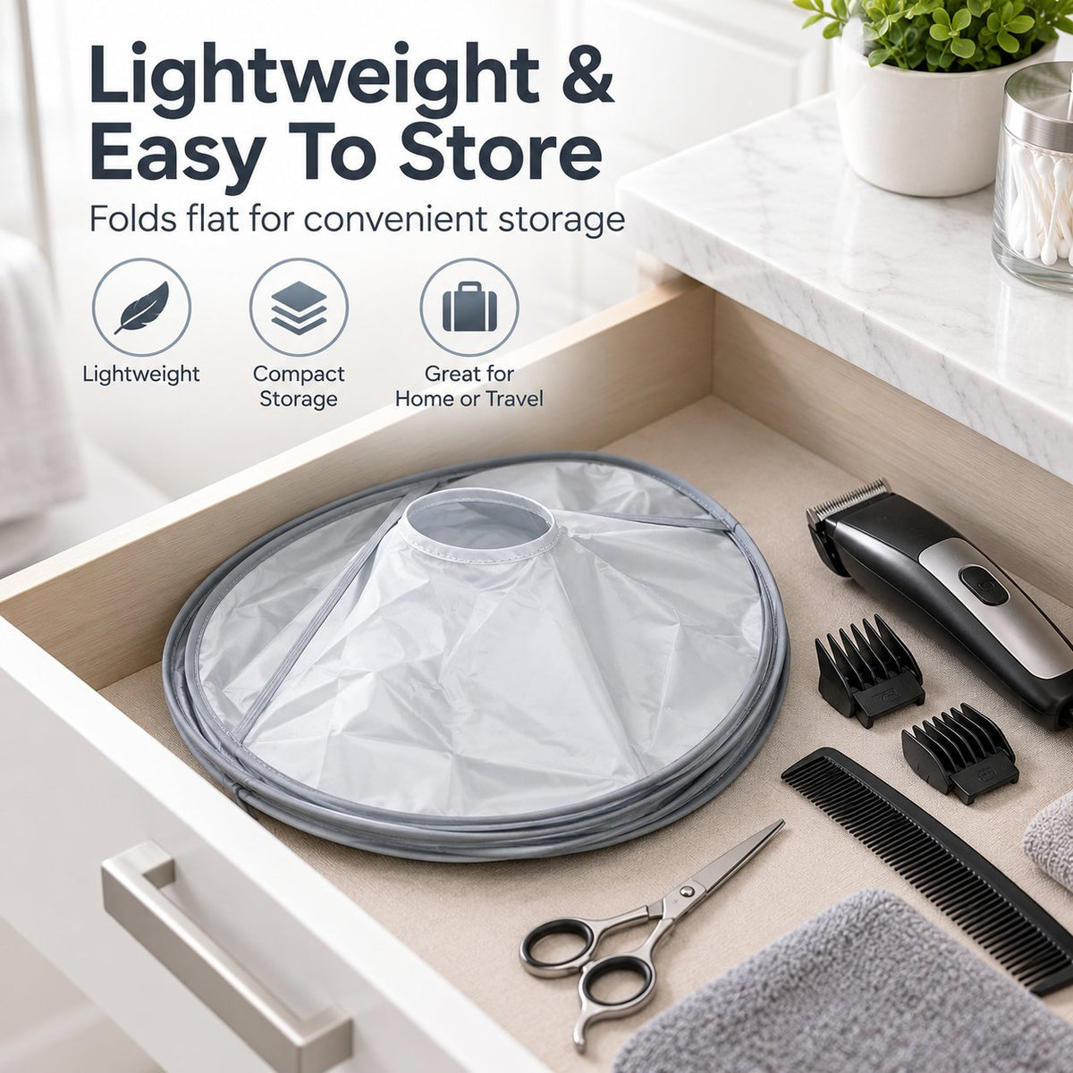 🔥Last Day 50% OFF - 💈Portable Hair Cutting Cape – 23.62' Wide Hair Catcher, Waterproof & Easy-Clean Design for Mess-Free Home Haircuts