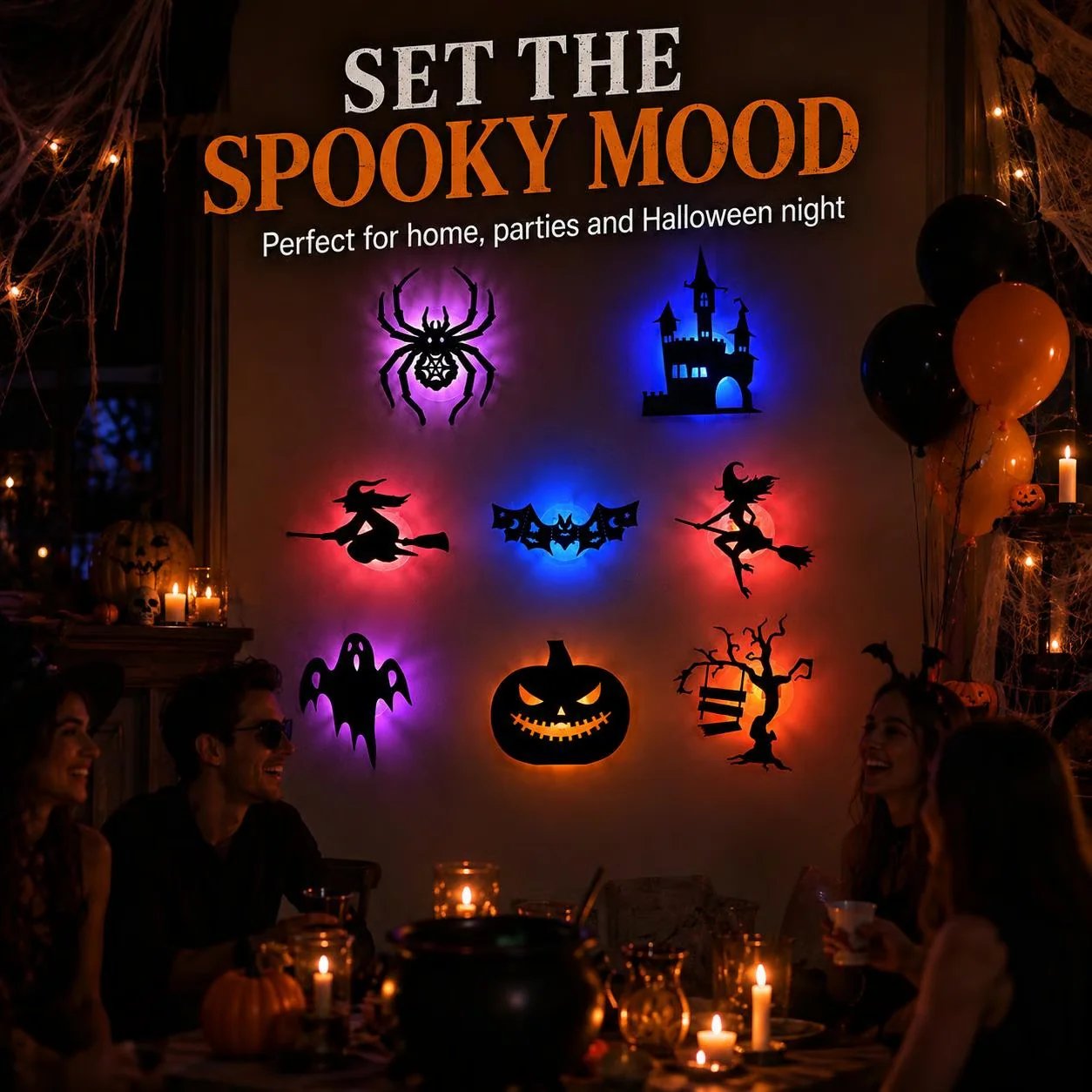 🔥LAST DAY 49% OFF | Renter-Friendly Peel & Stick Halloween LED Window Lights, No Drill No Residue, 8 Spooky Silhouette Designs