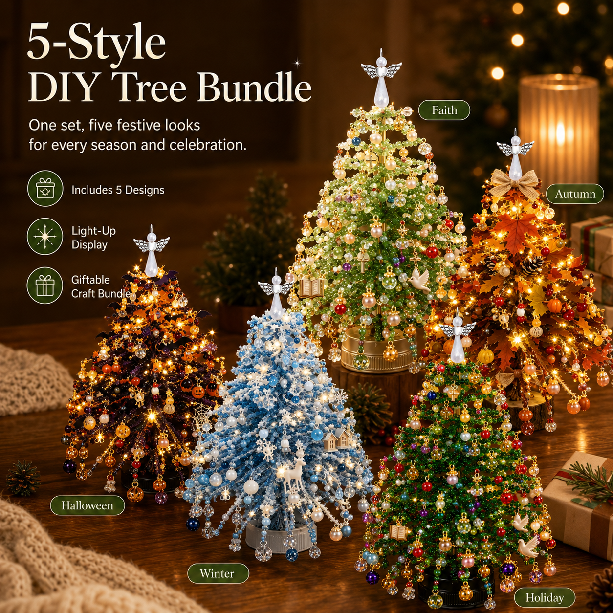 🔥 LIMITED-TIME 50% OFF——DIY Beaded Christmas Tree Kit – Light-Up Rotating Tabletop Holiday Decor