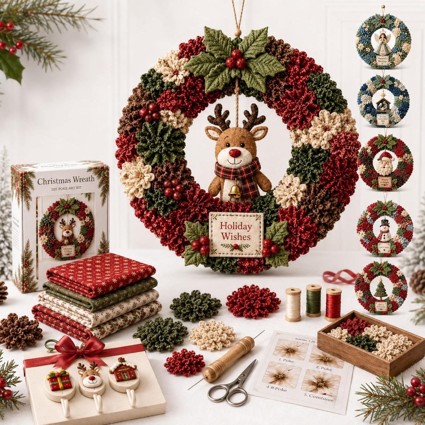 🔥Christmas Sale 49% OFF🎄3D Fabric Poke Wreath DIY Kit