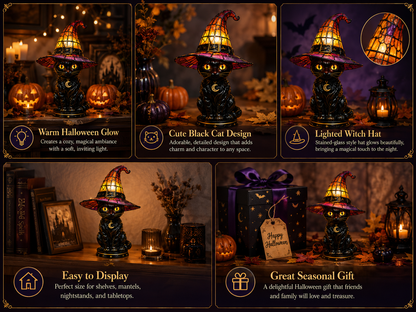 🔥Hot Sale 50% OFF 🎁🐈 Halloween Black Cat Witch Hat Night Light