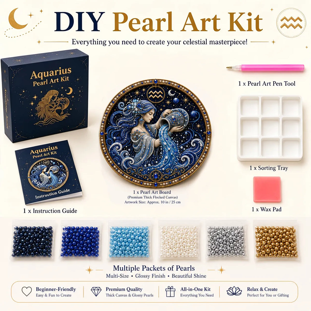 49% OFF – ✨ Premium 3D Pearl 12 Zodiac Signs Art Kit | Luxury Flocked Canvas with Scratch-Resistant Non-Fading Pearl Beads DIY Handmade Astrology Decor ♈🌙💎
