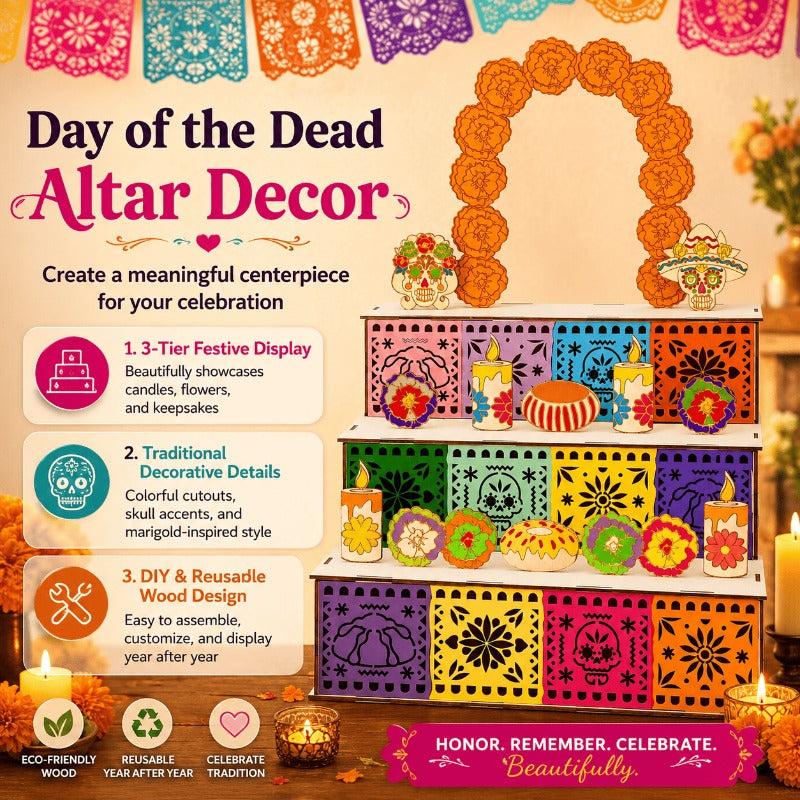 Día de los Muertos 3-Tier Ofrenda Altar — DIY Wooden Display