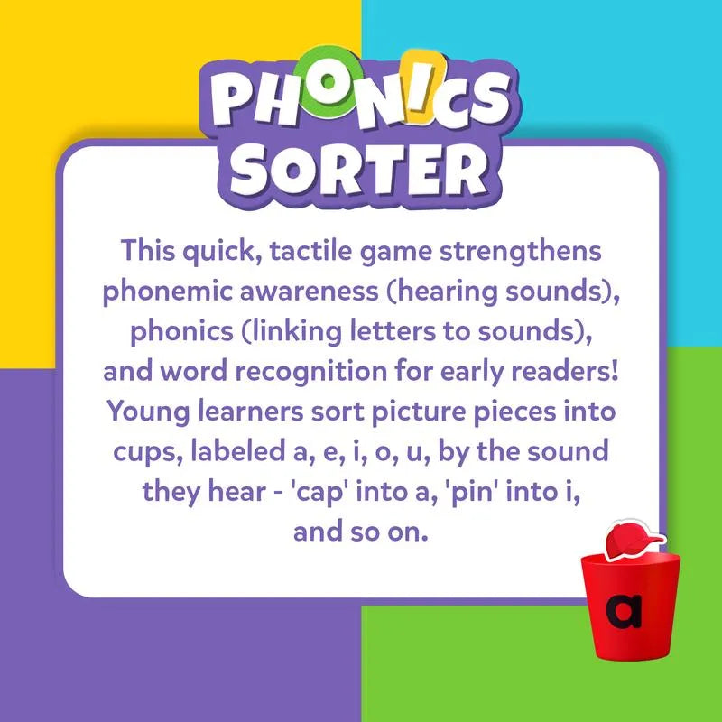 Phonics vowel sorting toy set details