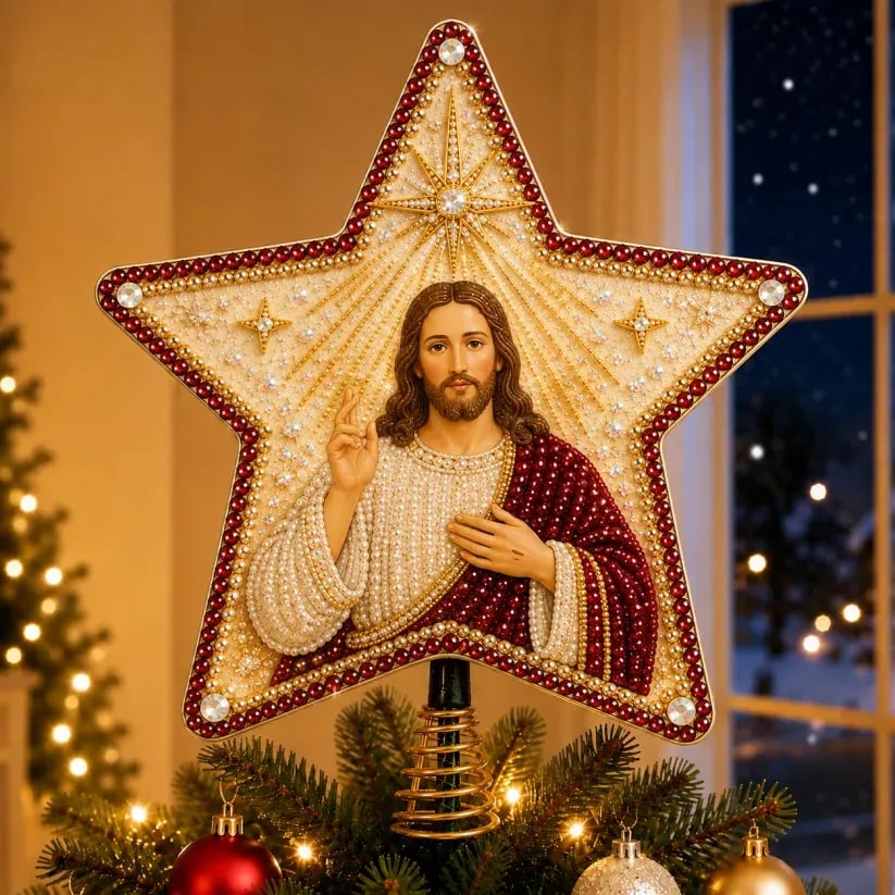 🔥LAST DAY 69% OFF - ⭐ Christian Faith Nativity Pearl Diamond Art Tree Topper Kit – Handcrafted Christmas Keepsake & Holiday Decor