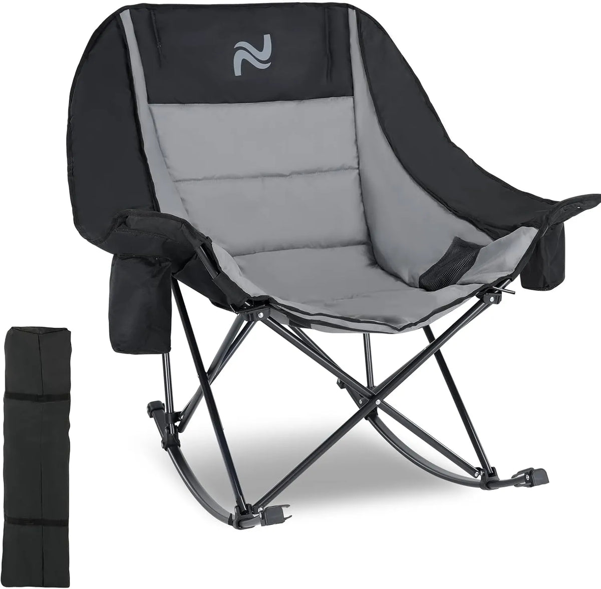 Foldable Rocking Moon Camping Chair, Padded Portable Rocker with Cup Pockets