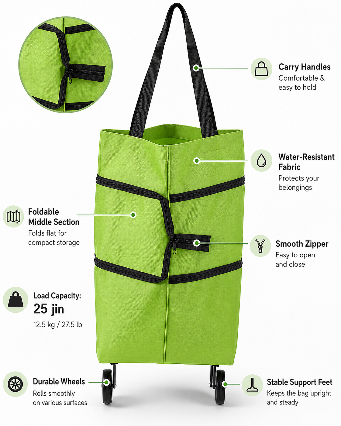 🔥Hot Sale 49% OFF🔥Foldable Shopping Trolley Bag with Wheels