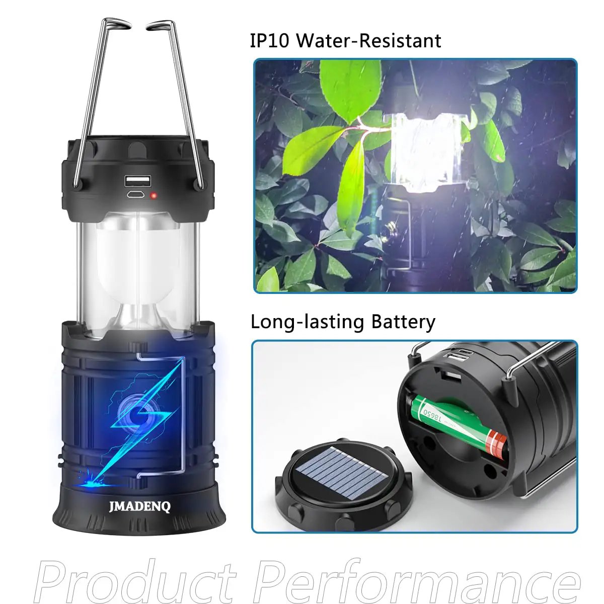 Solar USB Rechargeable Lanterns for Camping and Emergency Prep, Ultra Bright LED Collapsible Lanterns with Phone Charging, Portable USB Solar Powered Lights for Power Outages, Hurricanes, Storms, 2 Pack