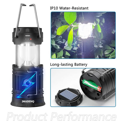Solar USB Rechargeable Lanterns for Camping and Emergency Prep, Ultra Bright LED Collapsible Lanterns with Phone Charging, Portable USB Solar Powered Lights for Power Outages, Hurricanes, Storms, 2 Pack