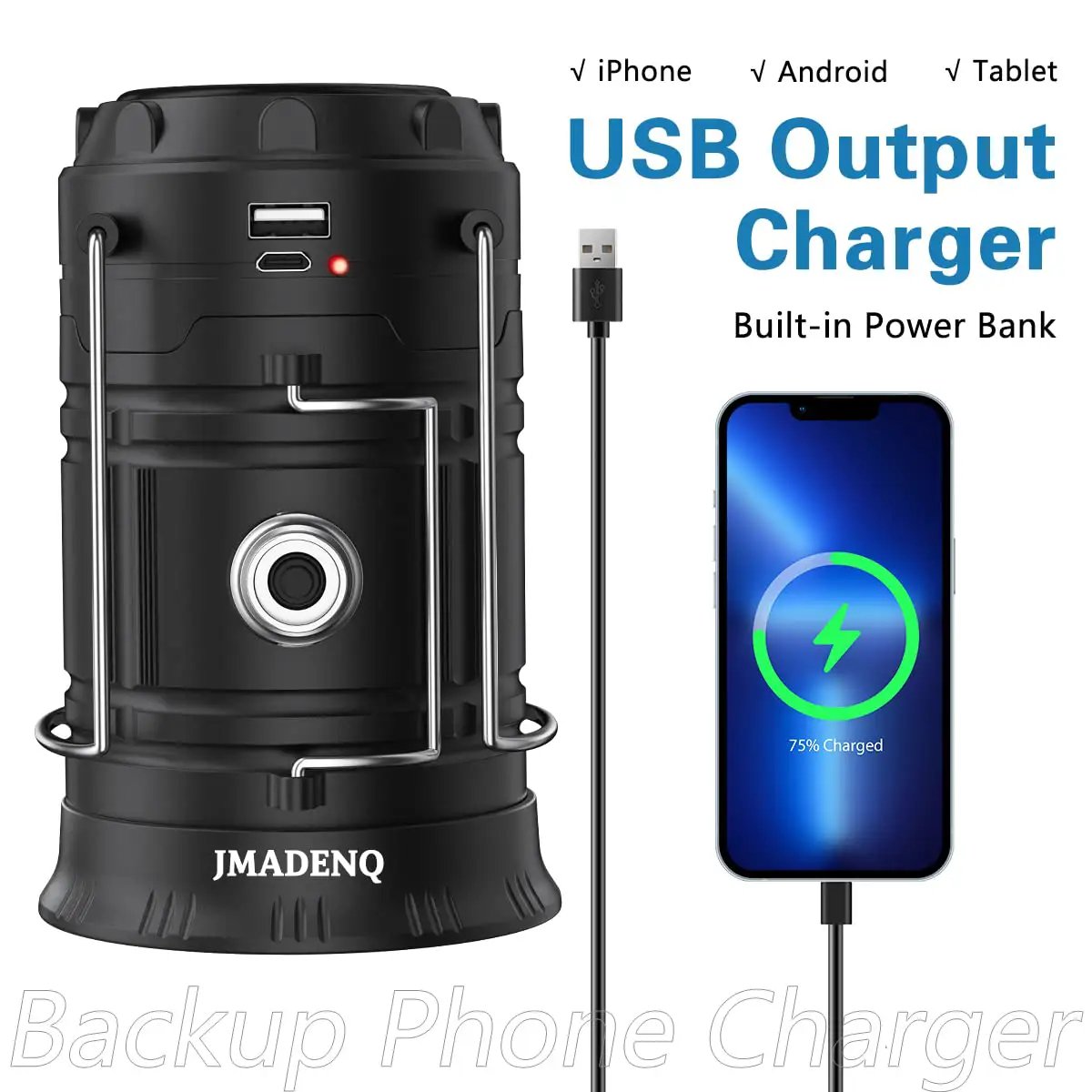 Solar USB Rechargeable Lanterns for Camping and Emergency Prep, Ultra Bright LED Collapsible Lanterns with Phone Charging, Portable USB Solar Powered Lights for Power Outages, Hurricanes, Storms, 2 Pack