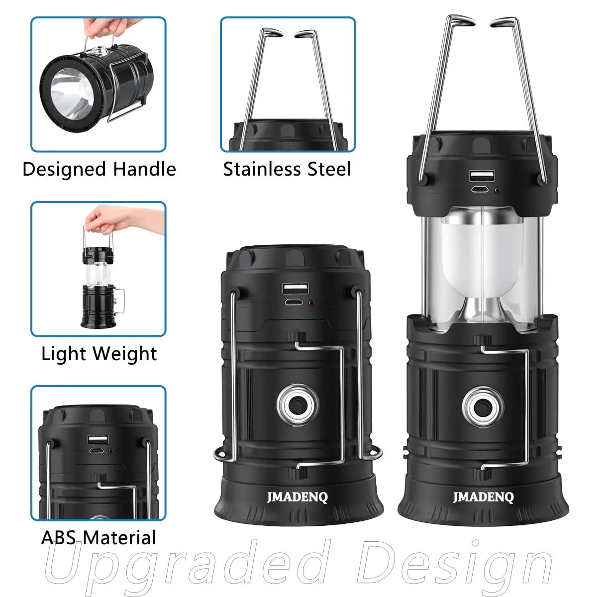 Solar USB Rechargeable Lanterns for Camping and Emergency Prep, Ultra Bright LED Collapsible Lanterns with Phone Charging, Portable USB Solar Powered Lights for Power Outages, Hurricanes, Storms, 2 Pack