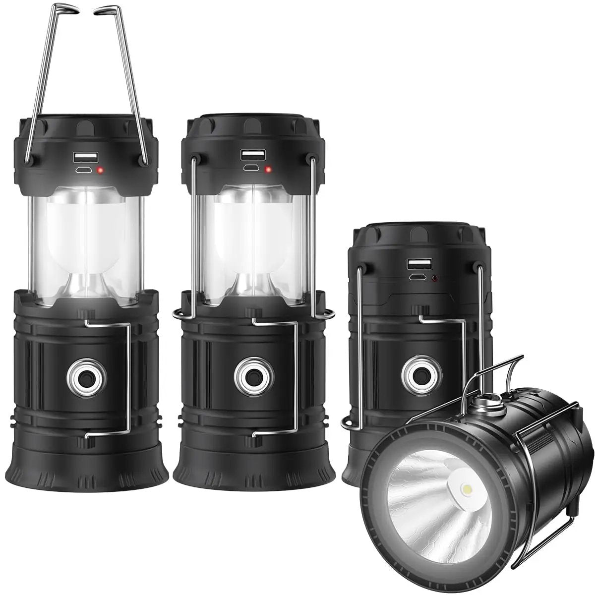 Solar USB Rechargeable Lanterns for Camping and Emergency Prep, Ultra Bright LED Collapsible Lanterns with Phone Charging, Portable USB Solar Powered Lights for Power Outages, Hurricanes, Storms, 2 Pack