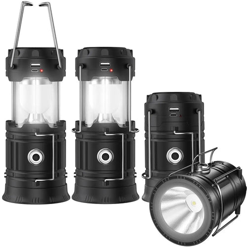 Solar USB Rechargeable Lanterns for Camping and Emergency Prep, Ultra Bright LED Collapsible Lanterns with Phone Charging, Portable USB Solar Powered Lights for Power Outages, Hurricanes, Storms, 2 Pack