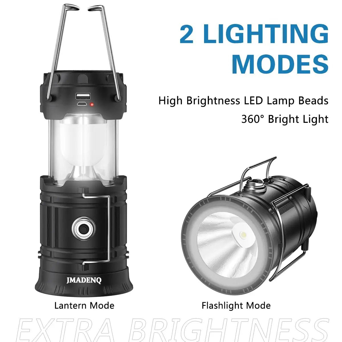 Solar USB Rechargeable Lanterns for Camping and Emergency Prep, Ultra Bright LED Collapsible Lanterns with Phone Charging, Portable USB Solar Powered Lights for Power Outages, Hurricanes, Storms, 2 Pack