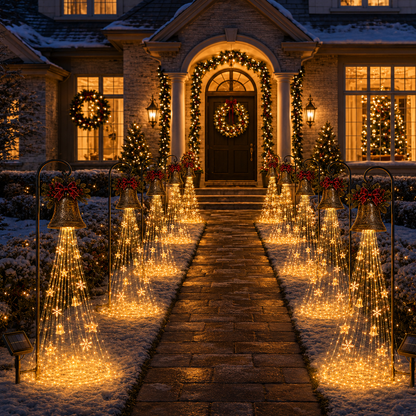 Christmas Bell Cascade solar lights - front yard walkway display