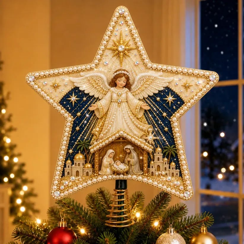 🔥LAST DAY 69% OFF - ⭐ Christian Faith Nativity Pearl Diamond Art Tree Topper Kit – Handcrafted Christmas Keepsake & Holiday Decor