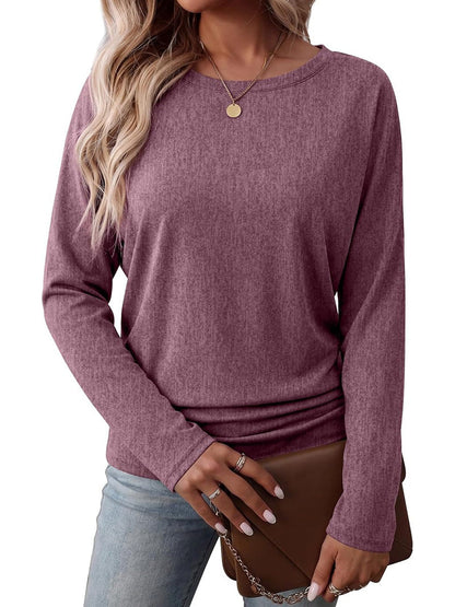 Womens Long Sleeve Shirts Ruched Hem Fall Tops Lightweight Sweaters - Product image 3