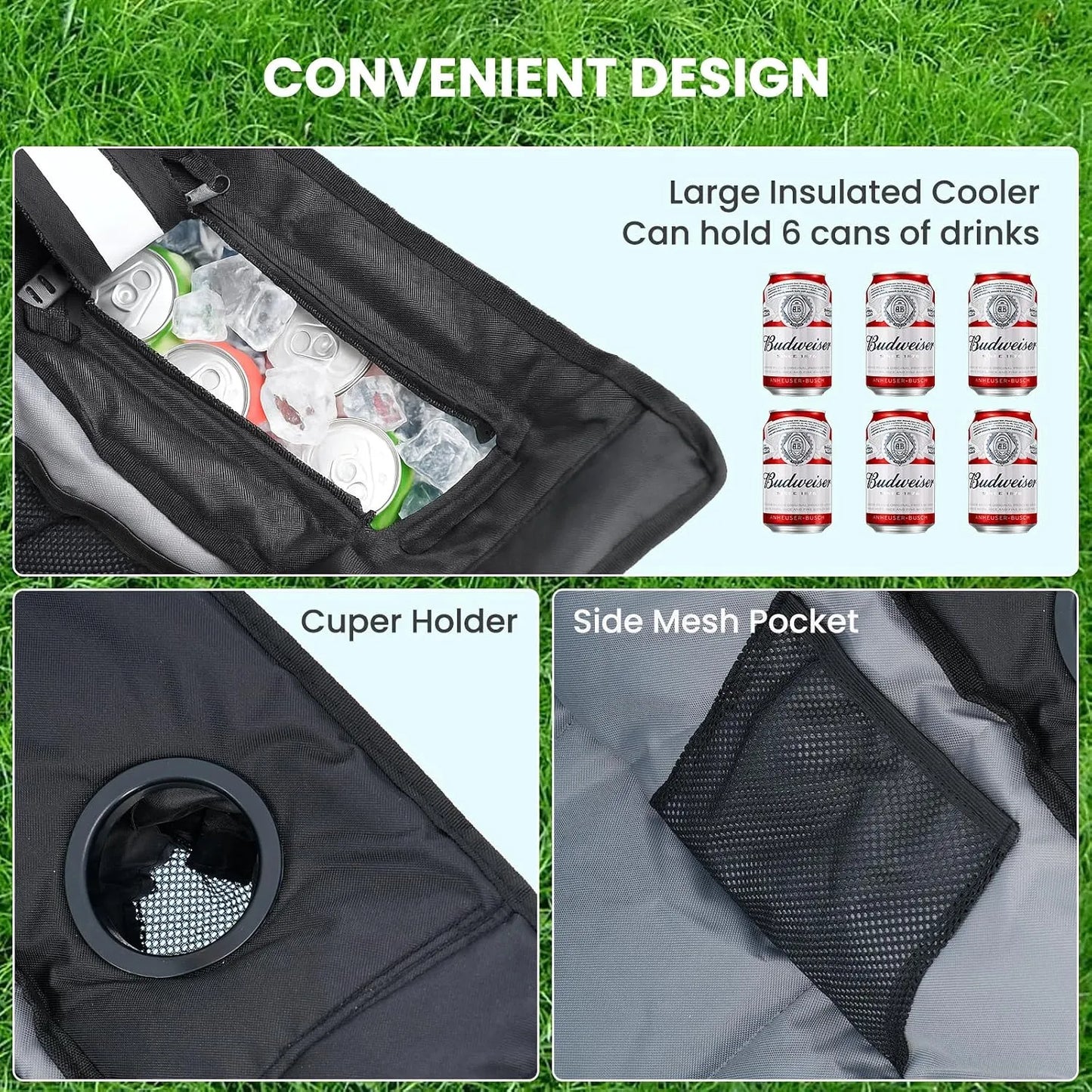 Foldable Rocking Moon Camping Chair, Padded Portable Rocker with Cup Pockets