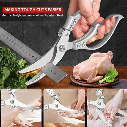 Heavy-Duty Multifunction Kitchen Shears - 4-in-1 Tool with Fish Scaler, Bottle Opener & Safety Lock