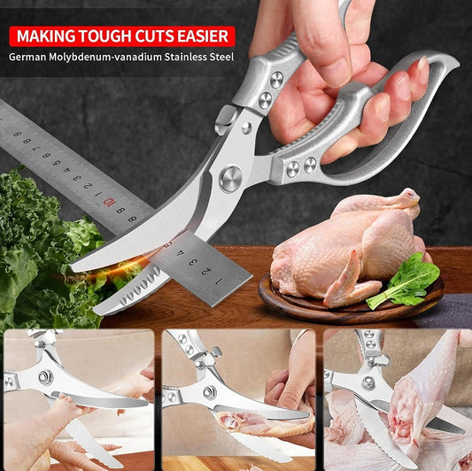 Heavy-Duty Multifunction Kitchen Shears - 4-in-1 Tool with Fish Scaler, Bottle Opener & Safety Lock