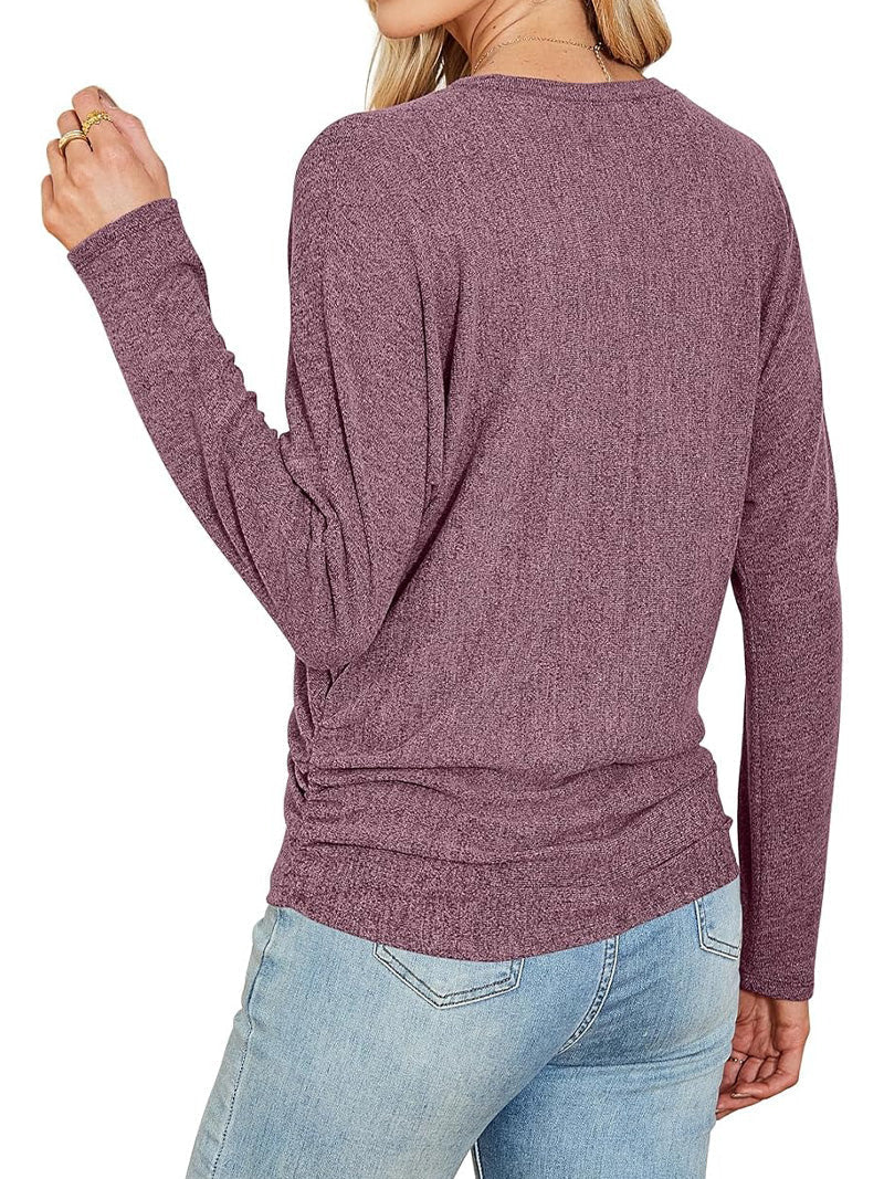 Womens Long Sleeve Shirts Ruched Hem Fall Tops Lightweight Sweaters - Product image 5