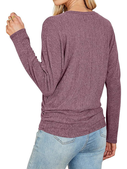 Womens Long Sleeve Shirts Ruched Hem Fall Tops Lightweight Sweaters - Product image 5
