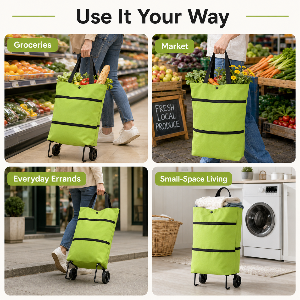 🔥Hot Sale 49% OFF🔥Foldable Shopping Trolley Bag with Wheels