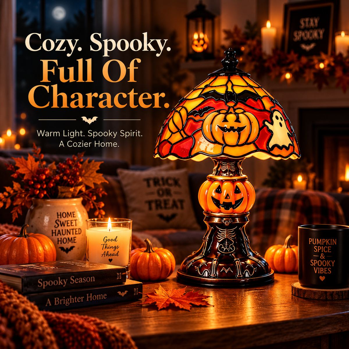 🔥Hot Sale 49% OFF🔥Retro Halloween Pumpkin & Bat Table Lamp