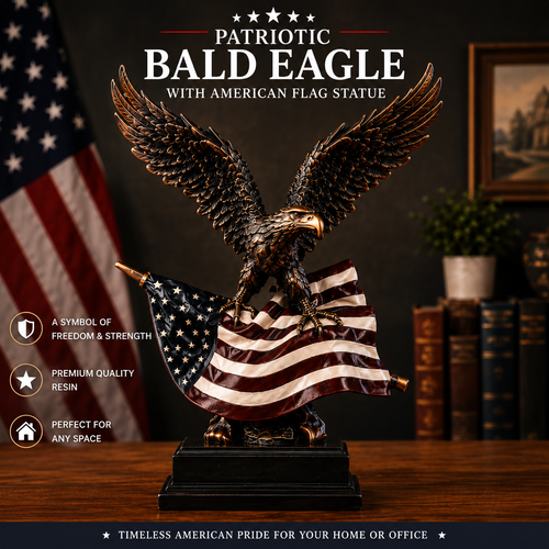 🔥LAST DAY 50% OFF🎁🦅 Patriotic Bald Eagle with American Flag Statue