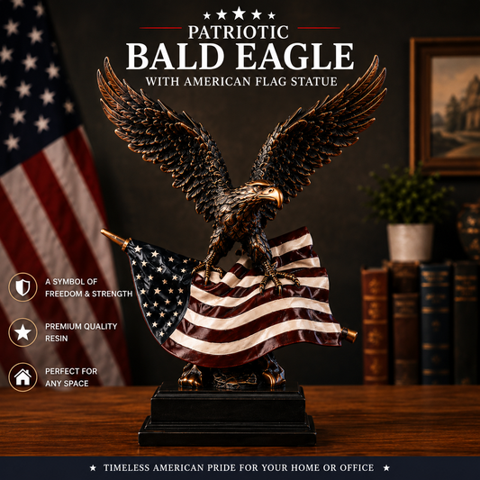 🔥LAST DAY 50% OFF🎁🦅 Patriotic Bald Eagle with American Flag Statue