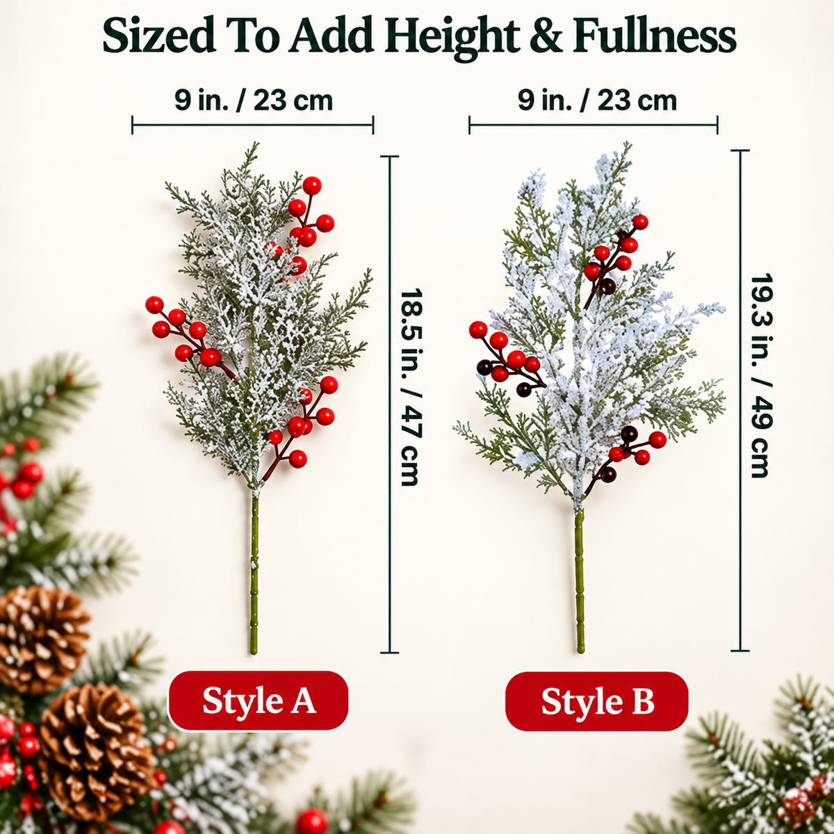 🎄Christmas Sale🎄Snowy Cedar & Red Berry Christmas Picks