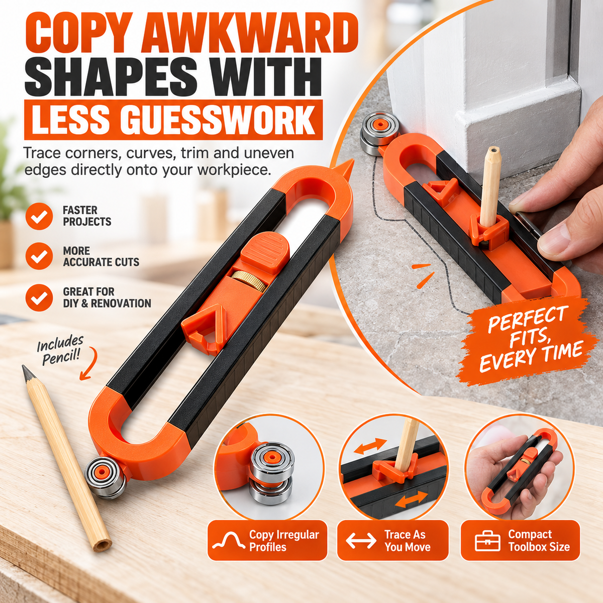 ✨ Hot sale —✏️Contour Gauge Scribe Tool with Lock and Pencil