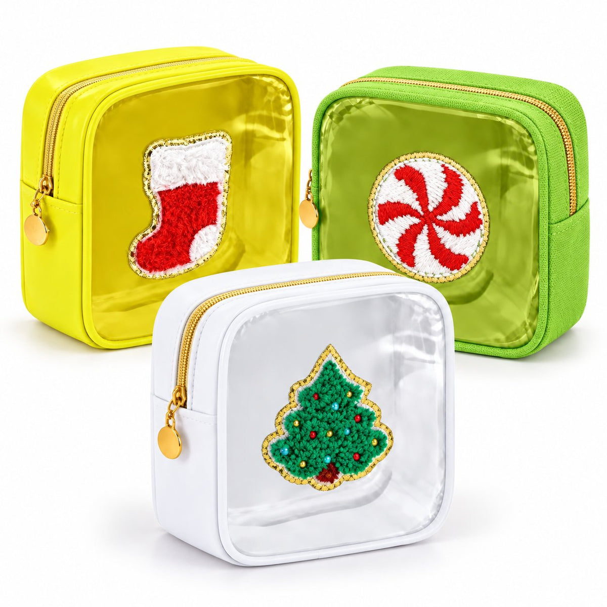 🎄 Limited Time 40% OFF | Christmas Mini Makeup Bag Set with Festive Chenille Patch Design ✨