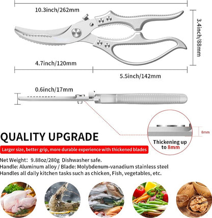 Heavy-Duty Multifunction Kitchen Shears - 4-in-1 Tool with Fish Scaler, Bottle Opener & Safety Lock