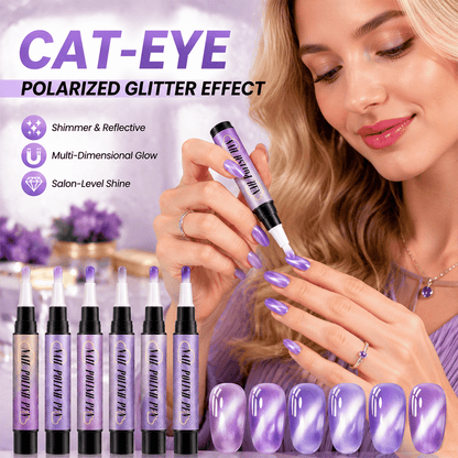 Cat-eye polarized glitter nail art pen look