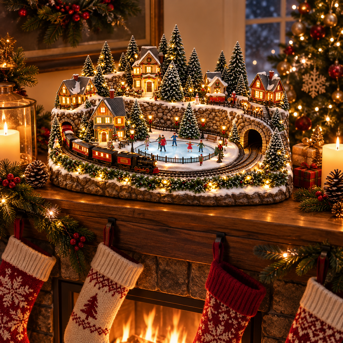 🎄Christmas Sale 50% OFF🎄 Animated Holiday Train & Ice Rink Scene🛤️