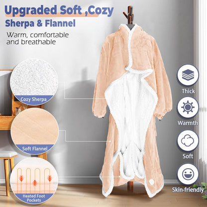 Wearable Heated Blanket with Sleeves & Foot Pocket