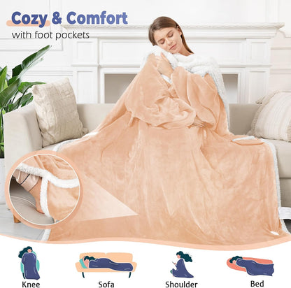 Wearable Heated Blanket with Sleeves & Foot Pocket