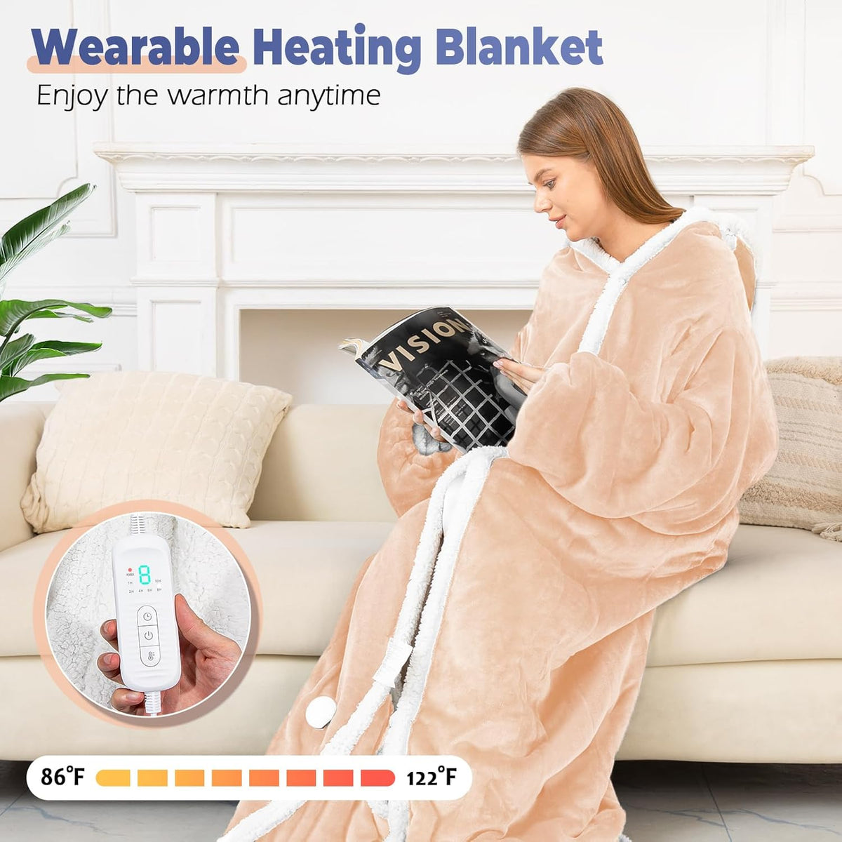 Wearable Heated Blanket with Sleeves & Foot Pocket