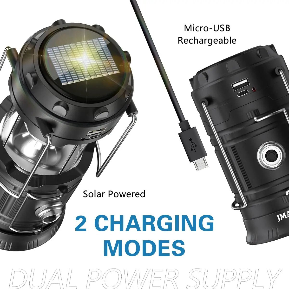 Solar USB Rechargeable Lanterns for Camping and Emergency Prep, Ultra Bright LED Collapsible Lanterns with Phone Charging, Portable USB Solar Powered Lights for Power Outages, Hurricanes, Storms, 2 Pack