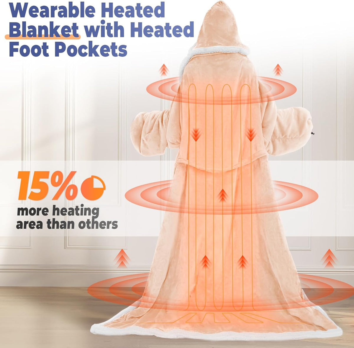 Wearable Heated Blanket with Sleeves & Foot Pocket