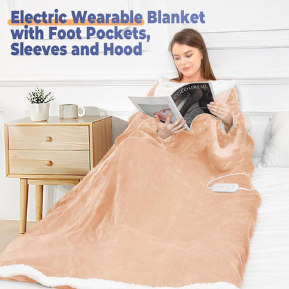 Wearable Heated Blanket with Sleeves & Foot Pocket