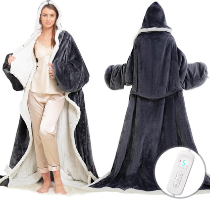 Wearable Heated Blanket with Sleeves & Foot Pocket