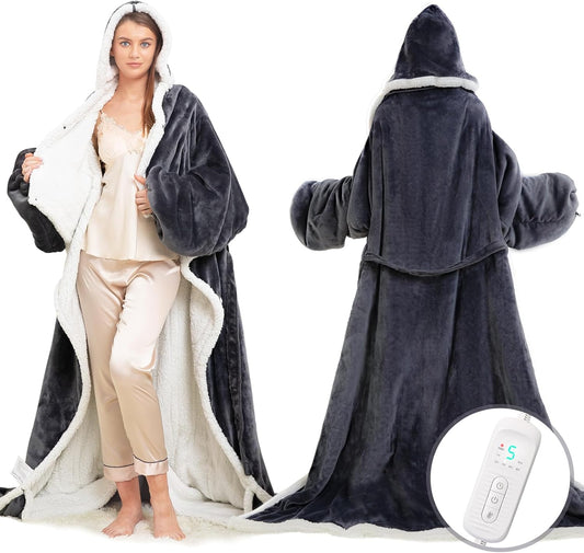 Wearable Heated Blanket with Sleeves & Foot Pocket
