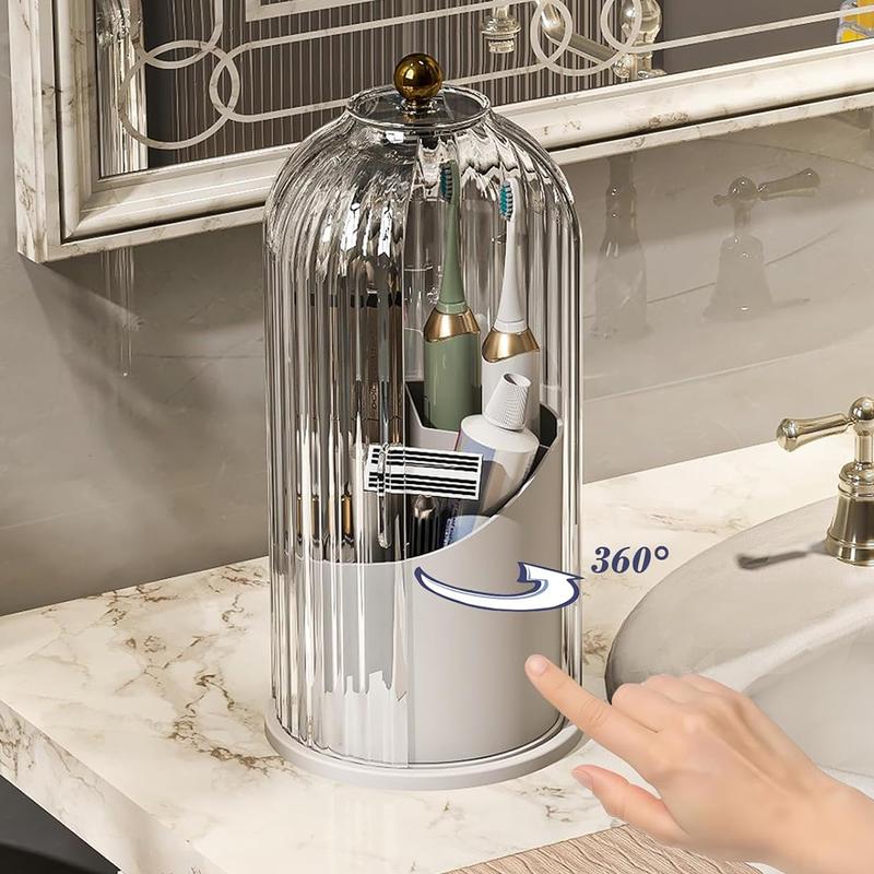 360° Rotating Toothbrush Holder with Cover - Clear Compact Vanity Organizer