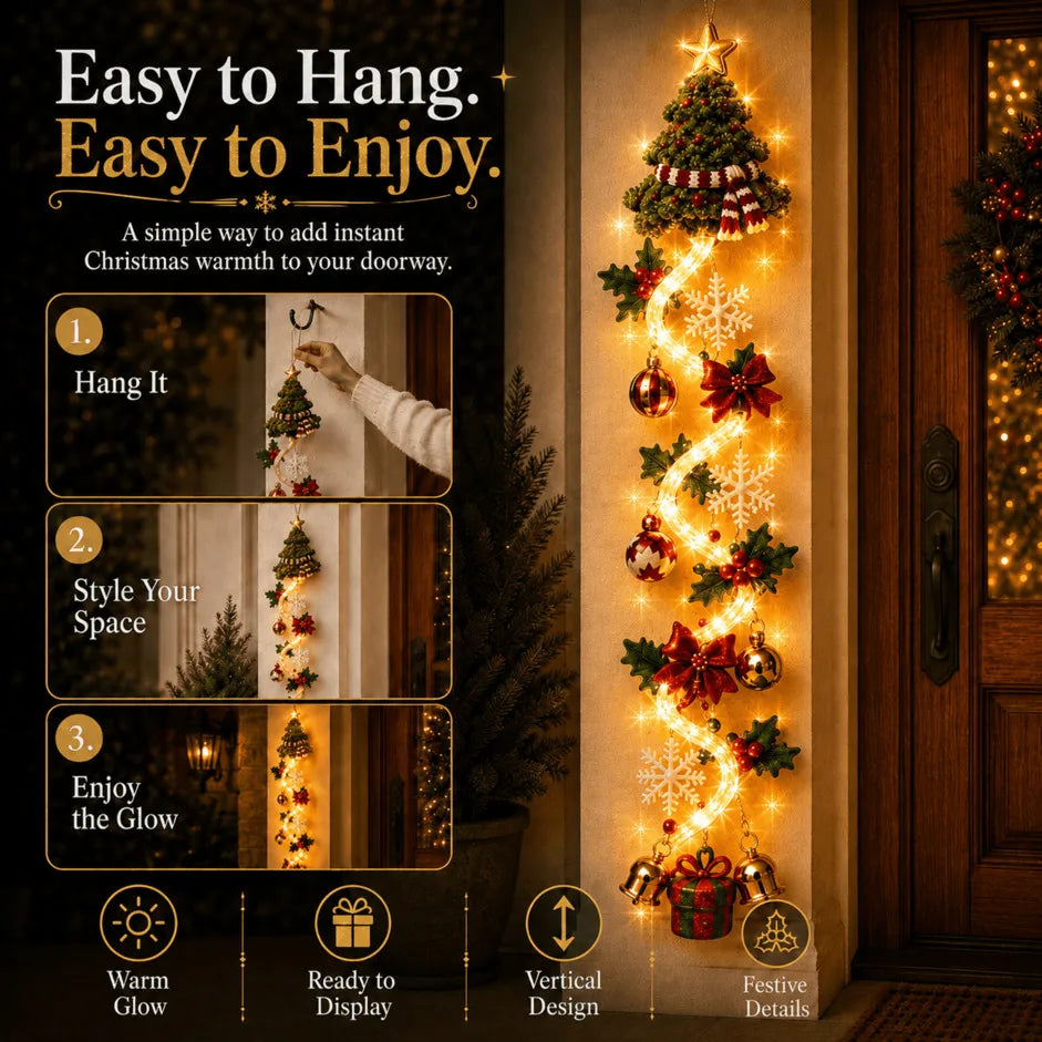 ⏳ 49% OFF Last Day｜🎄 MerryCascade™ Glowing Christmas Door Hanger, 6 Festive Lighted Designs ✨