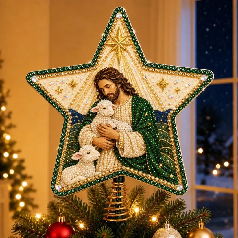 🔥LAST DAY 69% OFF - ⭐ Christian Faith Nativity Pearl Diamond Art Tree Topper Kit – Handcrafted Christmas Keepsake & Holiday Decor
