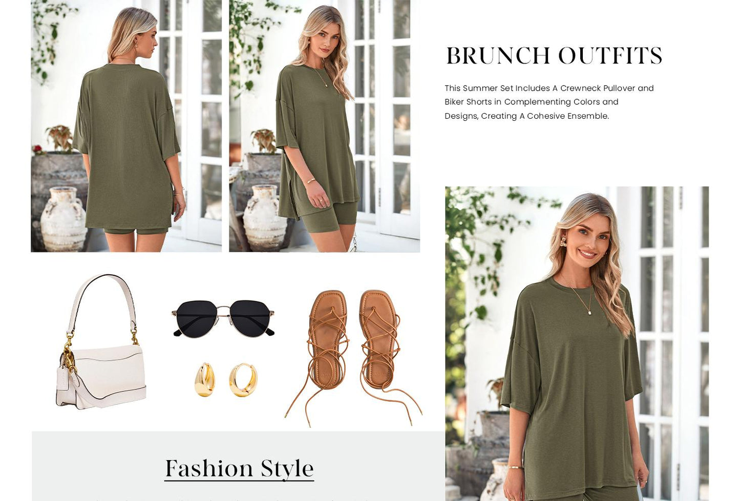 🔥Last Day 60% OFF🔥Crewneck Two-Piece Set For Women Summer Casual Oversized Split Hem Shirts